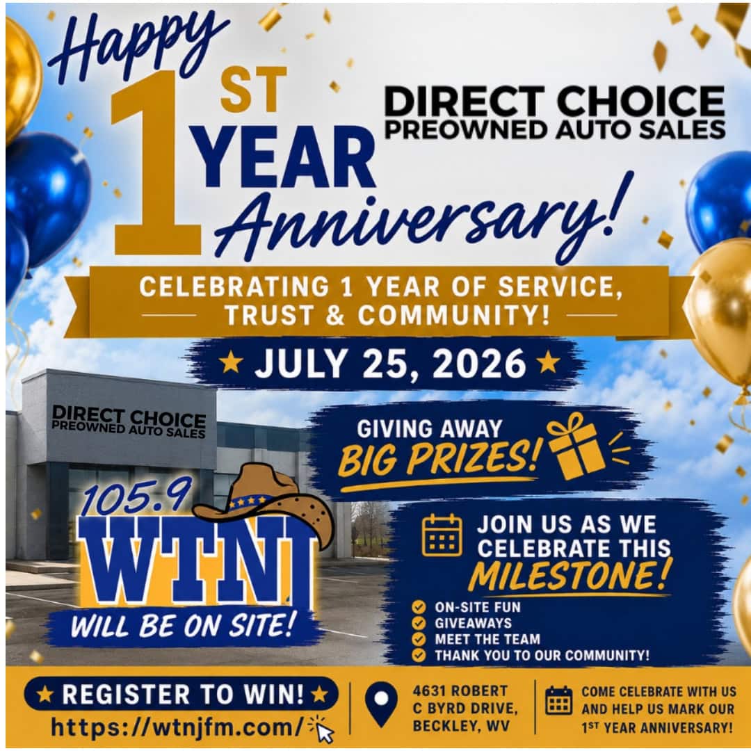 Celebrating 1 year anniversary of Direct Choice Preowned Auto Sales with prizes and community event.